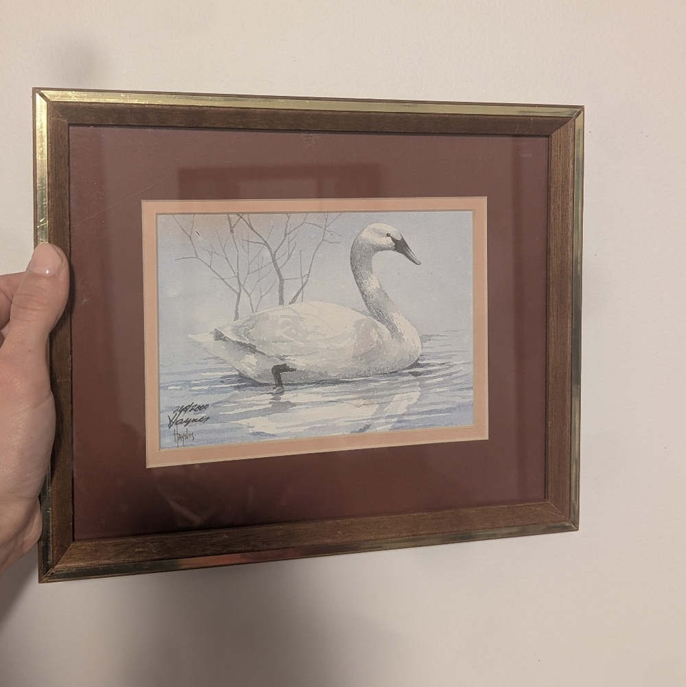Elegant Swan Framed Art in Gold and Brown
